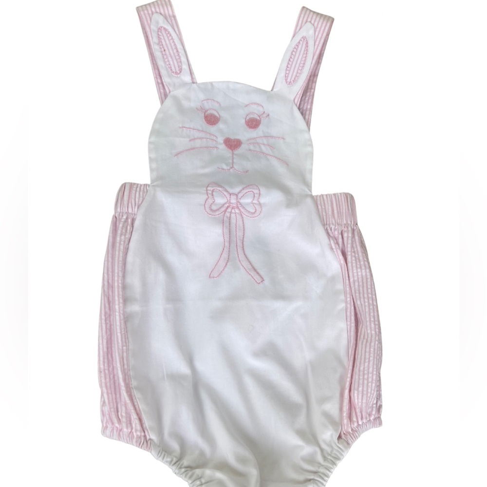 Little English Pink Embroidered Bunny Bubble Size 9 Months